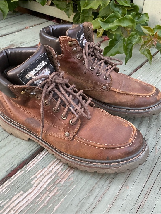 Skechers Waterproof Relaxed Fit Memory Foam Brown Men\'s Work Boots Leather Ankle